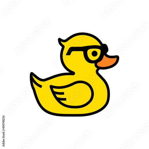 Rubber yellow duck in sunglasses icon isolated