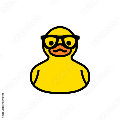 Rubber yellow duck in sunglasses icon isolated