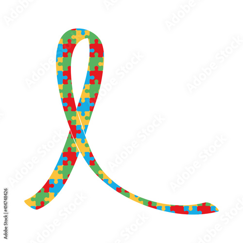world autism day puzzles shaped ribbon white background