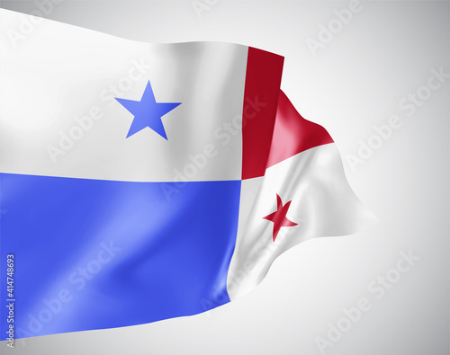 Panama, vector flag with waves and bends waving in the wind on a white background.