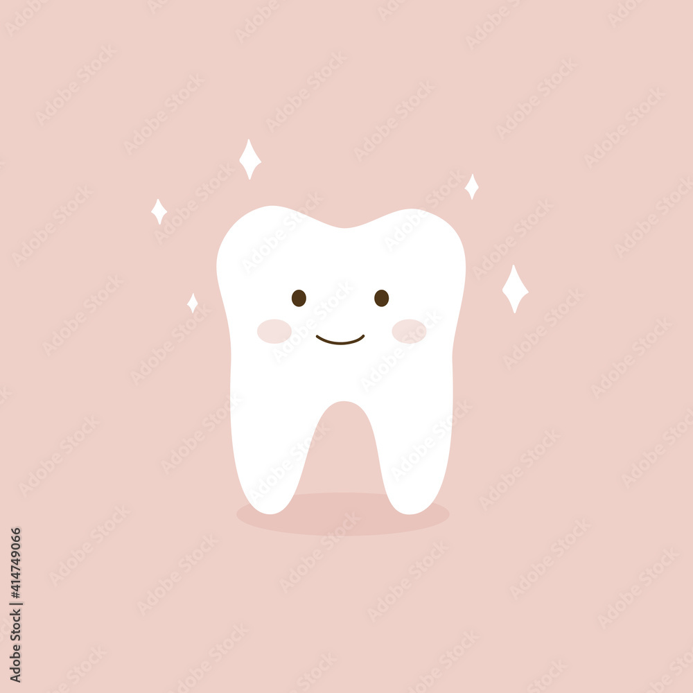 Cute tooth with smile. Healthy tooth concept kawaii vector illustration. Isolated on pink background. Cute tooth with smile. Healthy tooth concept kawaii vector illustration. Isolated on pink background.