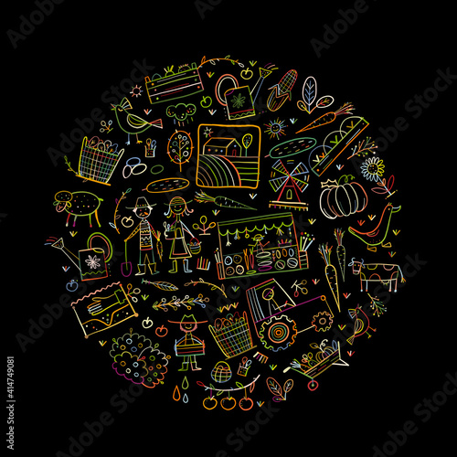 Organic Farm Background For your Design. Harvest Festival. Agriculture collec...