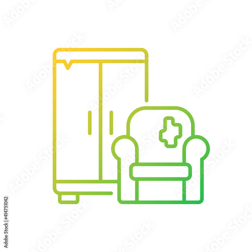 Bulky waste pick up gradient linear vector icon. Bulky refuse. Large waste types. Household appliances. Furniture. Thin line color symbols. Modern style pictogram. Vector isolated outline drawing © bsd studio