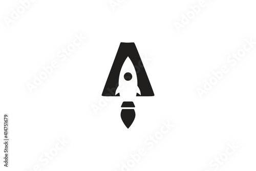 letter a rocket logo with negative space concept vector