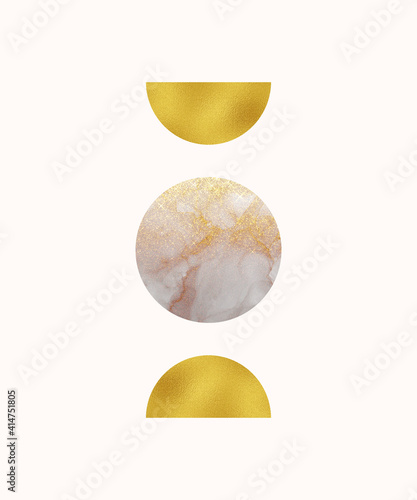 Boho moon alcohol ink with gold foil wall art print