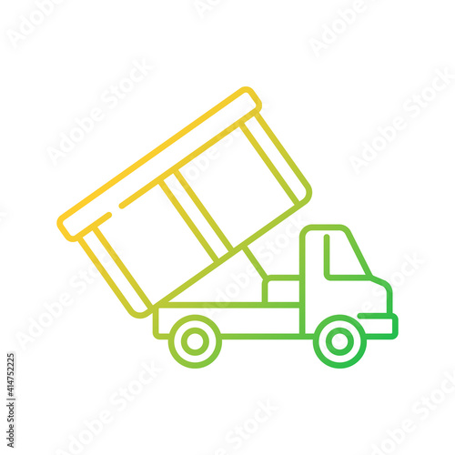 Roll-off truck gradient linear vector icon. Open top dumpster. Organizational clear outs. Disposal option. Thin line color symbols. Modern style pictogram. Vector isolated outline drawing