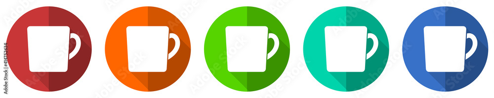 Drink, cup of coffee icon set, flat design vector illustration in 5 colors options for webdesign and mobile applications Drink, cup of coffee icon set, flat design vector illustration in 5 colors options for webdesign and mobile applications