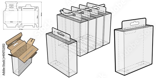 Box with Shelf Hanger Hole and Die-cut Pattern. The .eps file is full scale and fully functional. Prepared for real cardboard production.