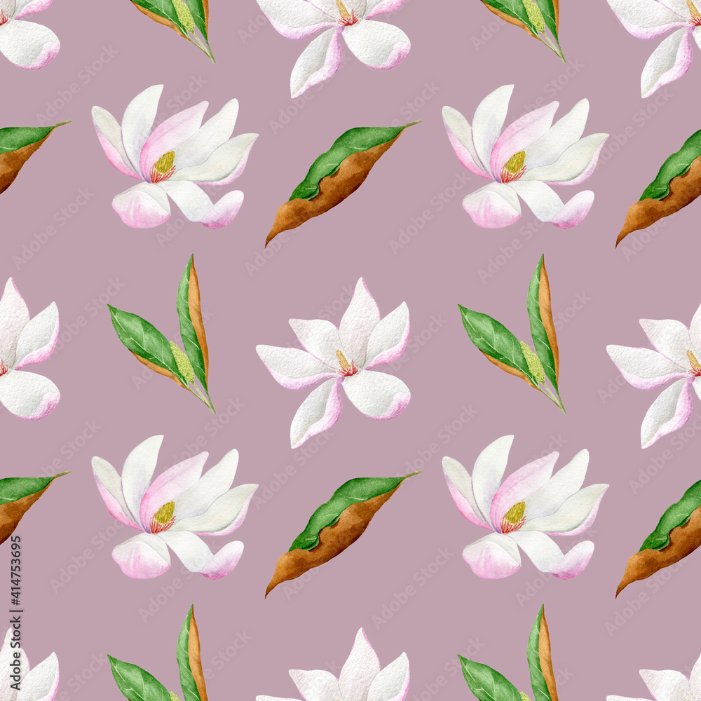 seamless watercolor pattern with magnolia
