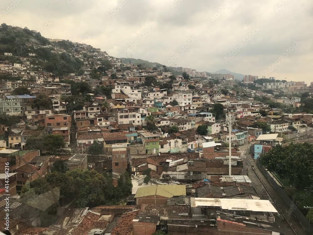 aerial view of the siloe neighborhood in the city of Cali Colombia from the cable car