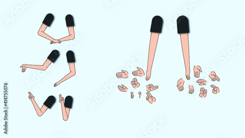 Manos de personaje cartoon para animación , distintas posiciones. 