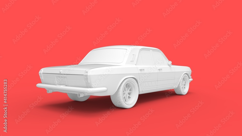 3D rendering of a vintage retro car isolated in a empty studio.
