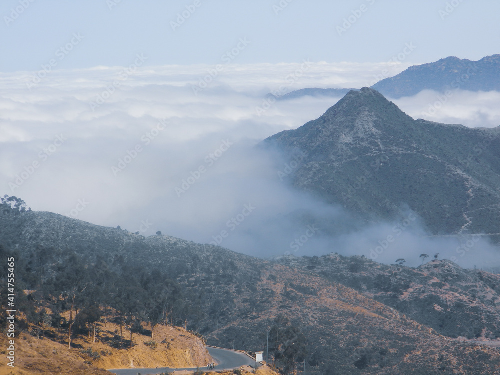 Elabered, Eritrea - January 15, 2021: Travelling around the vilages near Asmara and Massawa. An amazing caption of the trees, mountains and some old typical houses with very hot climate in Eritrea. 
