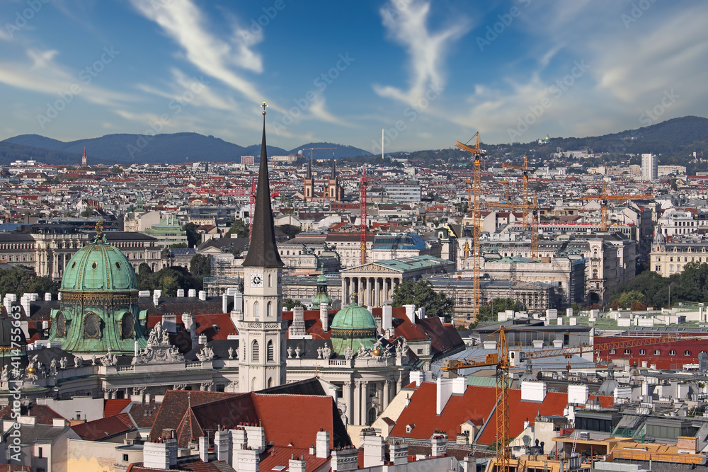 buildings churches and cranes Vienna cityscape
