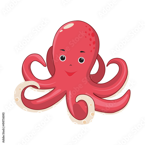 The octopus is a marine animal that swims underwater. Cartoon vector illustration isolated on white background. 