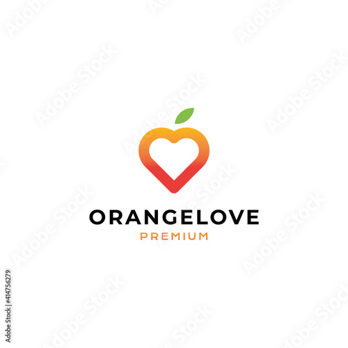 Orange love fruit logo vector icon illustration simple style, good for your business