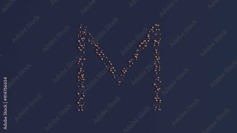 Typeface Letter M Symbol Formed out of Bronze Spheres 3d illustration render