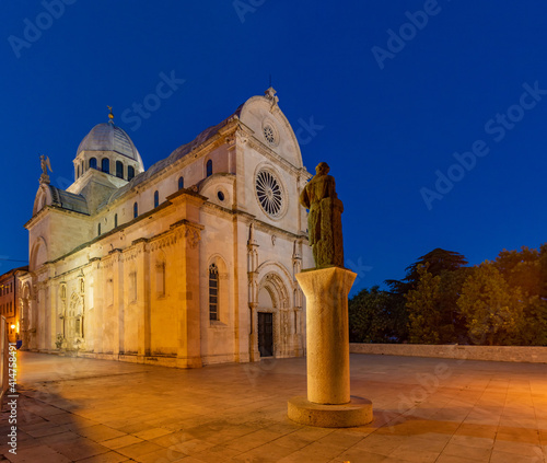 Sunrise view of the Saint James cathedral in Sibenik, Croatia photo