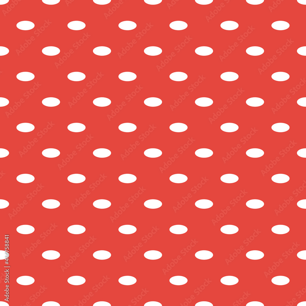 Seamless abstract pattern of white ovals on red background. Kaleidoscope background.