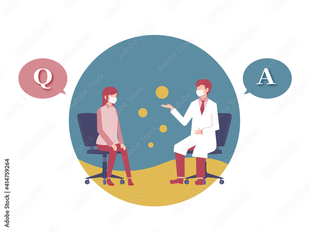 診察 質問する女性 回答する医者 アートカラー ベクターイラスト Stock Vector Adobe Stock
