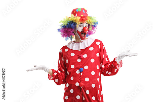 Leinwand Poster Funny cheerful clown standing