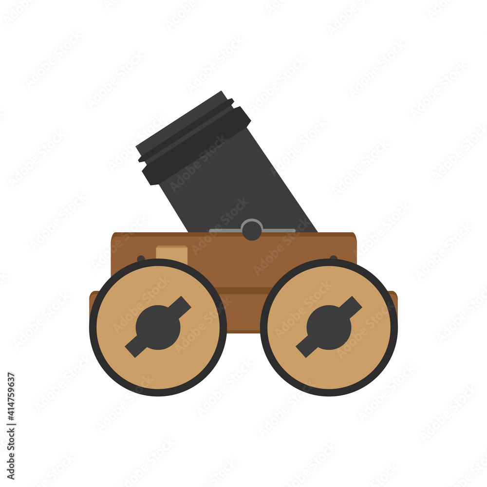 Military artillery cannon army weapon gun vector illustration. Isolated