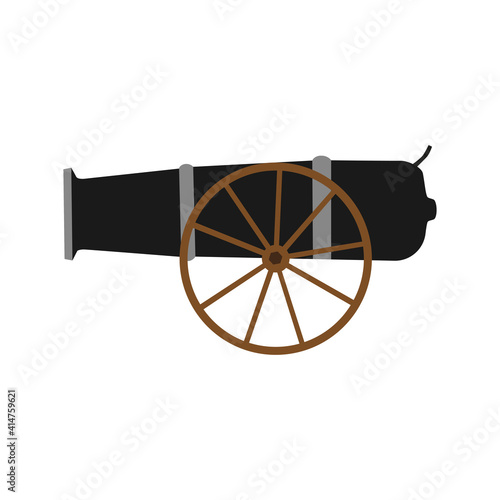 Military artillery cannon army weapon gun vector illustration. Isolated white artillery cannon wheel battle icon old. Defence heavy antique power bomb vehicle. Attack machine ballistic sign ordnance