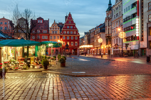 beautiful christmas-decorated wroclaw square poland