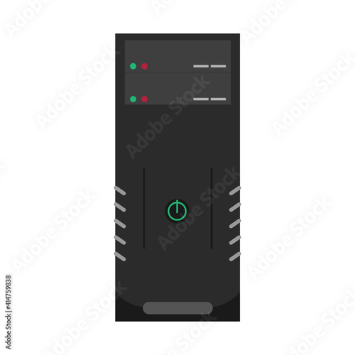 Computer case technology desktop hardware illustration vector. Modern PC computer case server tower system icon equipment box. Digital workstation tower server storage datacenter. Tall cpu host