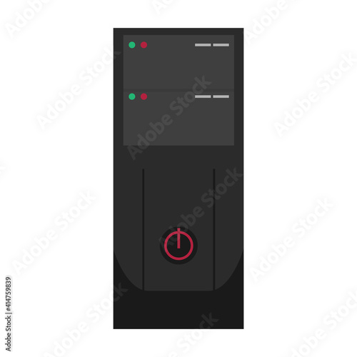 Computer case technology desktop hardware illustration vector. Modern PC computer case server tower system icon equipment box. Digital workstation tower server storage datacenter. Tall cpu host