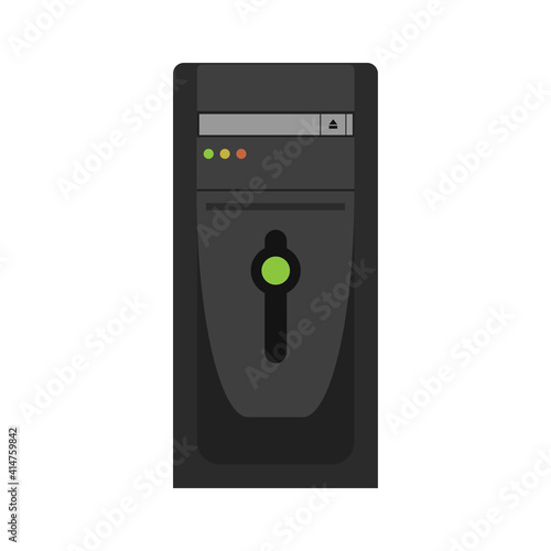 Computer case technology desktop hardware illustration vector. Modern PC computer case server tower system icon equipment box. Digital workstation tower server storage datacenter. Tall cpu host