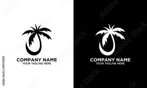 Letter J logo and coconut tree icon design vector