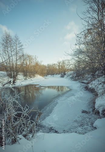 winter river landscape in the Russian countryside