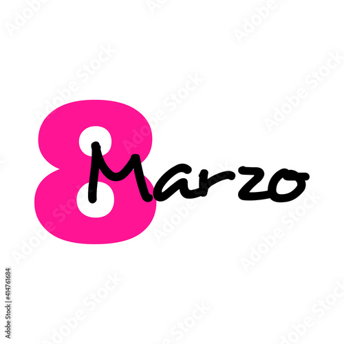 Logotipo frase hecho a mano 8 Marzo en español en color rosa y negro