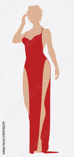 Vector silhouette of a beautiful young woman in a cocktail evening long dress