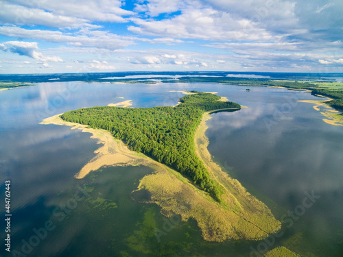 Aerial view of Mamry Lake a...