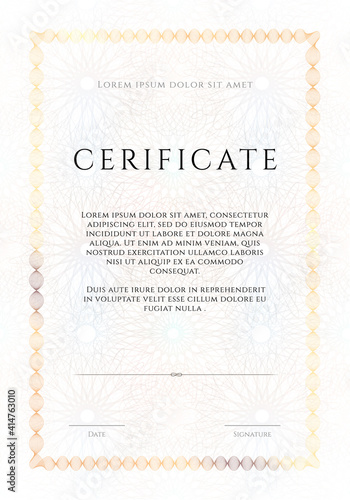 Winner luxury certificate, vertikal template design, blank diploma with guilloches