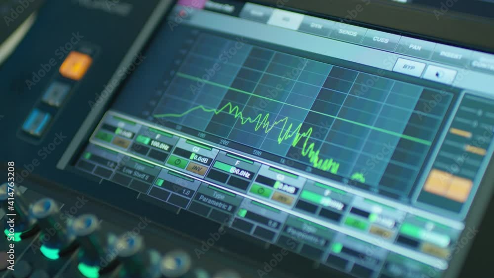 Close up of an audio mixer frequency display Close up of an audio mixer frequency display