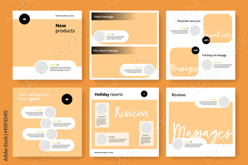 Customer reviews templates for social media, square banner layouts with testimonials of satisfied people, product review for company, word of mouth