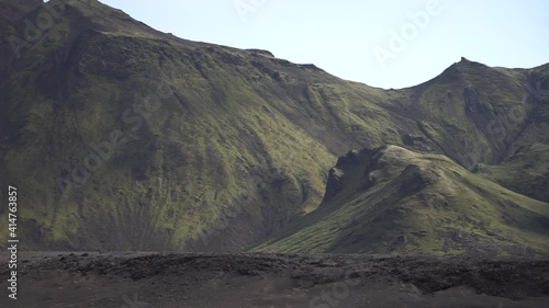 Panoramic view on green Hattafell mountain with Volcanic landscape. Laugavegur trek in Iceland photo