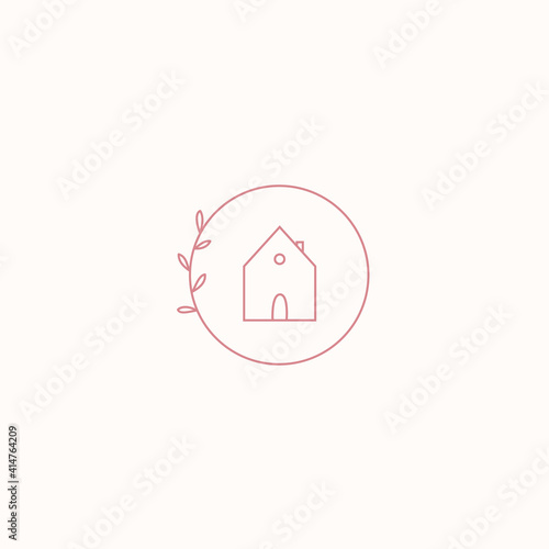 Vector illustration in trendy linear style - house in the round shape. Logo or emblem design template. 