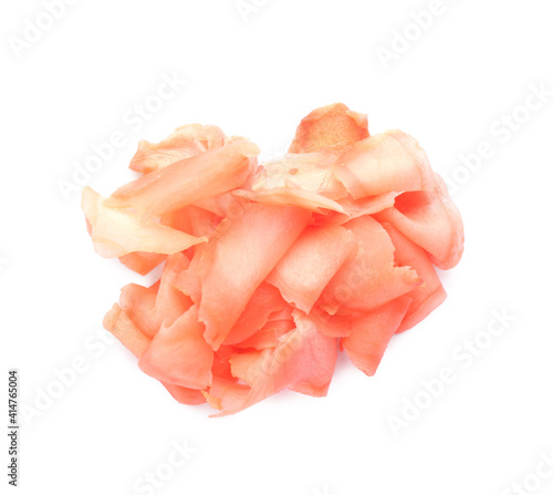 Pickled ginger isolated on white, top view