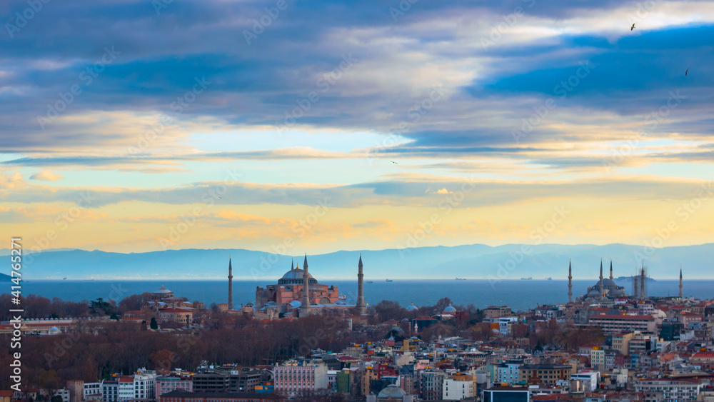 Hagia Sophia and Sultanahmet Mosque from Galata Tower