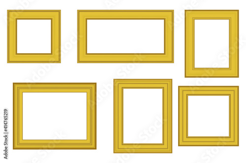 Big set of squared golden vintage wooden frame for your design. Vintage cover. Place for text. Vintage antique gold beautiful rectangular frames. Template vector illustration.