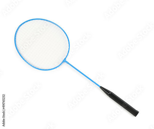 Racket isolated on white, top view. Badminton equipment