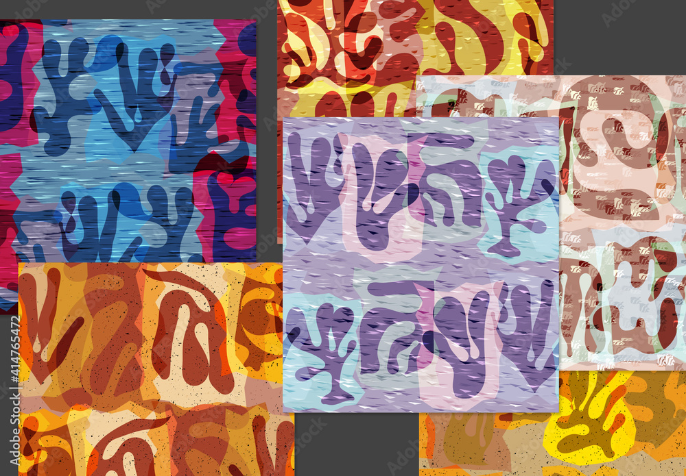 Seamless Pattern Set with Textured Matisse Shapes Stock Template ...