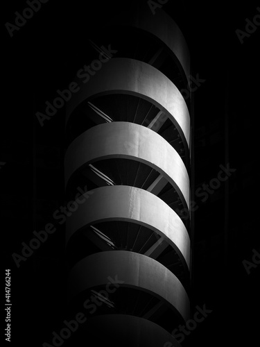Black and white detail of circular stairs	