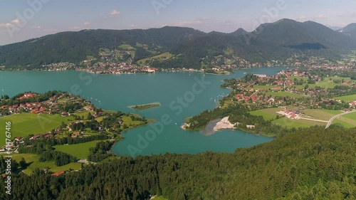 Aerial view of Lake Tegernsee during summer day, Germany.