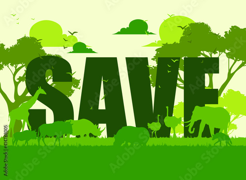 save animal, concept of world wildlife, vector