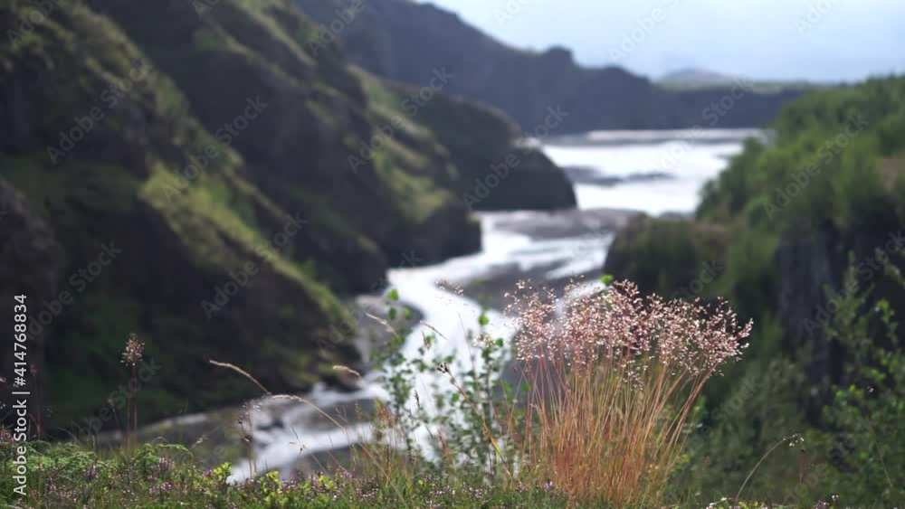view of river and valley with braun grass on Laugavegur hiking trail. Iceland view of river and valley with braun grass on Laugavegur hiking trail. Iceland